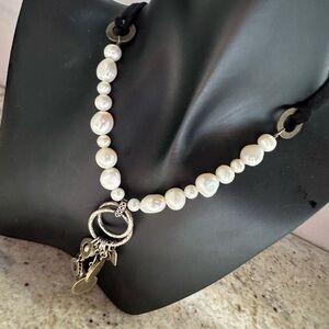 Silpada Pearl and Leather Multi Charm Sterling Silver and Brass Necklace